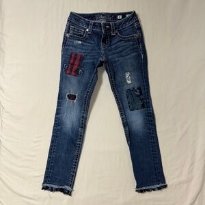 Miss Me Distressed Patch Jeans Girls 8 Ankle Skinny Blue Denim Dark Wash Winter